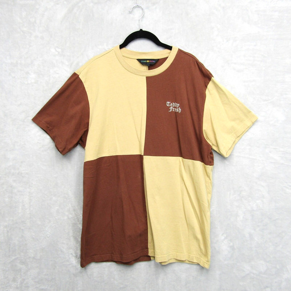 Teddy Fresh T Shirt Mens L Large Short Sleeve Brown Color Block Tee Crew Neck - Picture 1 of 11